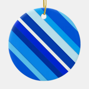 Layered candy stripes - cobalt and pale blue ceramic ornament