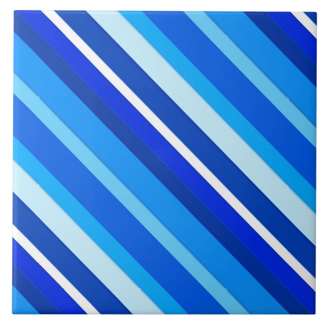 Layered candy stripes - cobalt and pale blue ceramic tile (Front)