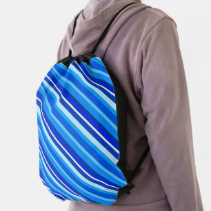 Layered candy stripes - cobalt and pale blue drawstring bag