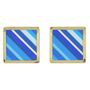 Layered candy stripes - cobalt and pale blue gold cufflinks