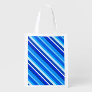 Layered candy stripes - cobalt and pale blue grocery bag