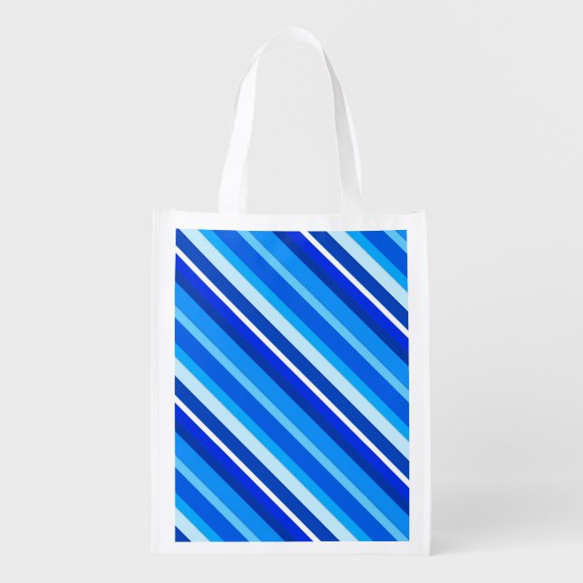 Layered candy stripes - cobalt and pale blue grocery bag (Front)