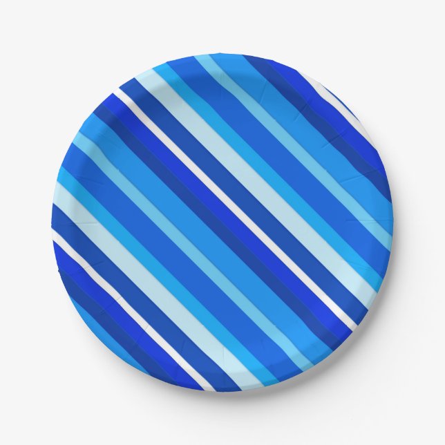 Layered candy stripes - cobalt and pale blue paper plates (Front)
