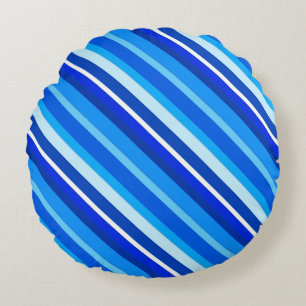 Layered candy stripes - cobalt and pale blue round pillow
