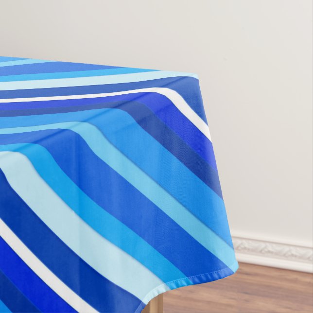 Layered candy stripes - cobalt and pale blue tablecloth (In Situ)