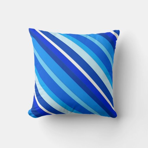Layered candy stripes _ cobalt and pale blue throw pillow