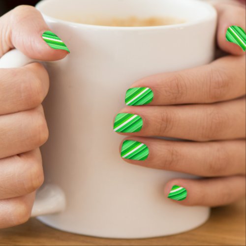 Layered candy stripes _ emerald green and white minx nail art