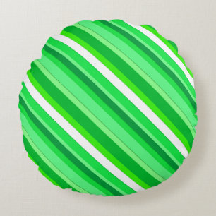 Layered candy stripes - emerald green and white round pillow