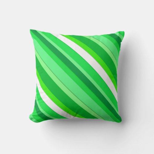 Layered candy stripes _ emerald green and white throw pillow
