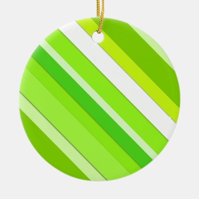 Layered candy stripes - lime green and white ceramic ornament (Front)