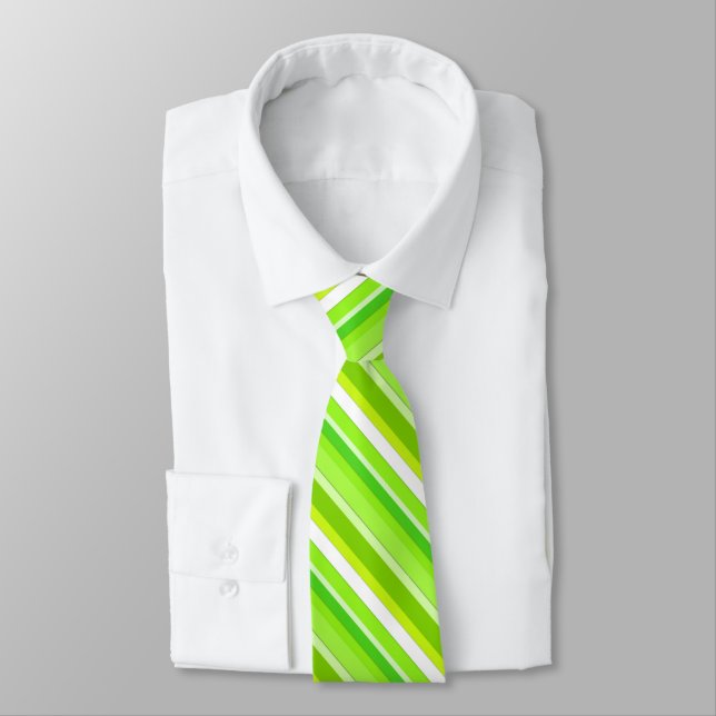 Layered candy stripes - lime green and white neck tie (Tied)
