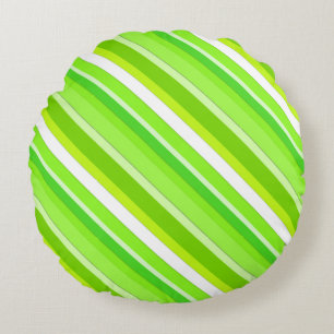 Layered candy stripes - lime green and white round pillow