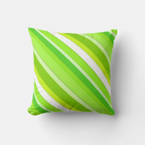 Layered candy stripes _ lime green and white throw pillow