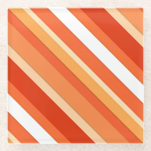 Layered candy stripes _ orange and white glass coaster