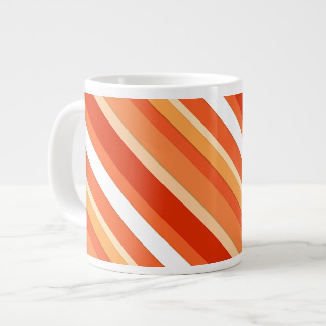 Layered candy stripes - orange and white large coffee mug (Front Left)