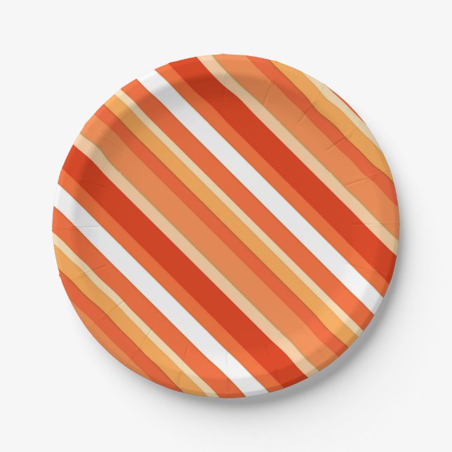 Layered candy stripes - orange and white paper plates (Front)