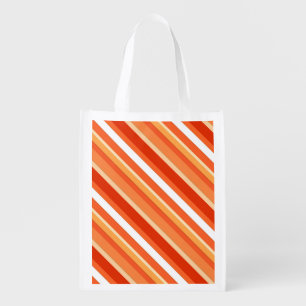 Layered candy stripes - orange and white reusable grocery bag