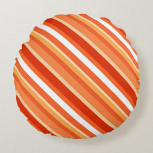 Layered candy stripes - orange and white round pillow