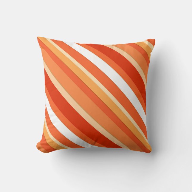Layered candy stripes - orange and white throw pillow (Front)