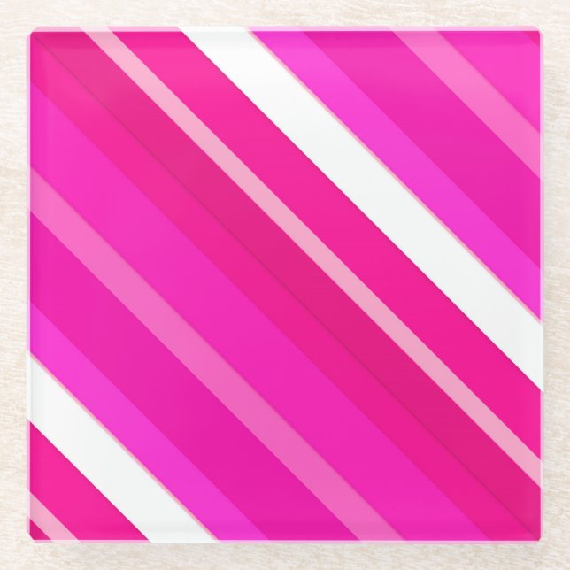 Layered candy stripes - pink and fuchsia glass coaster (Front)