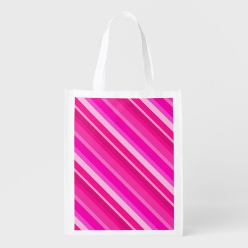 Layered candy stripes _ pink and fuchsia reusable grocery bag