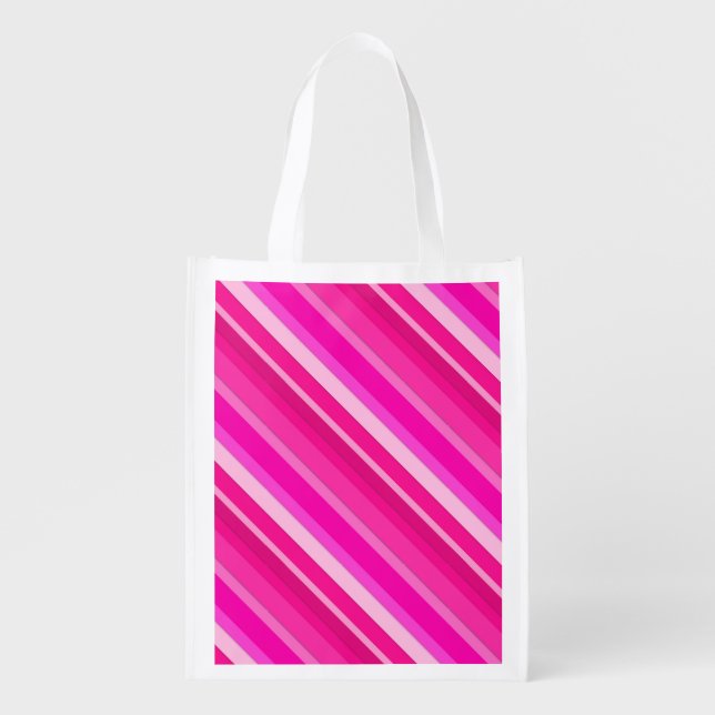 Layered candy stripes - pink and fuchsia reusable grocery bag (Front)
