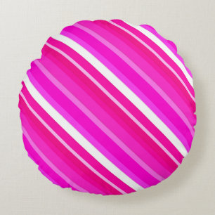 Layered candy stripes - pink and fuchsia round pillow