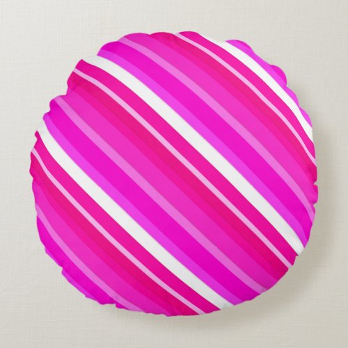 Layered candy stripes _ pink and fuchsia round pillow