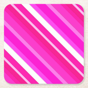 Layered candy stripes - pink and fuchsia square paper coaster