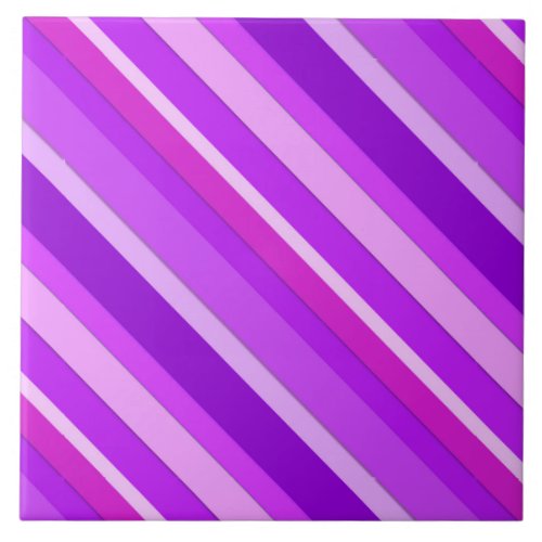 Layered candy stripes _ purple and orchid ceramic tile