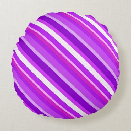 Layered candy stripes _ purple and orchid round pillow