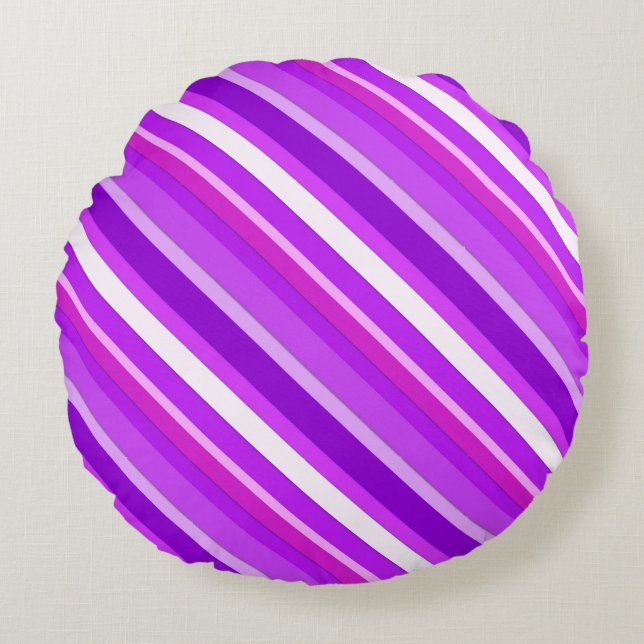 Layered candy stripes - purple and orchid round pillow (Front)