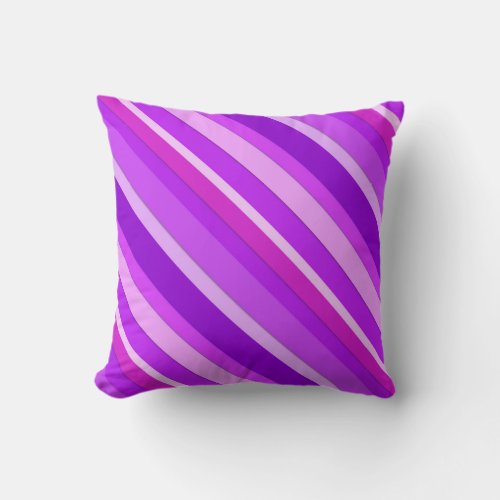 Layered candy stripes _ purple and orchid throw pillow