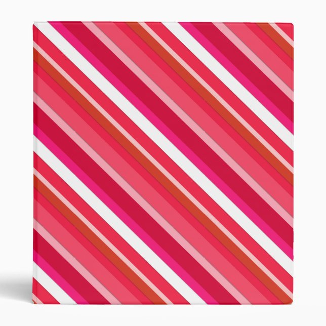 Layered candy stripes - red, pink and white 3 ring binder (Front)
