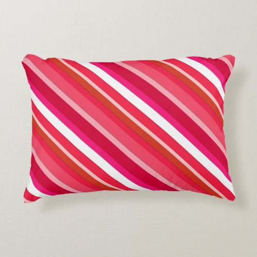 Layered candy stripes _ red pink and white decorative pillow