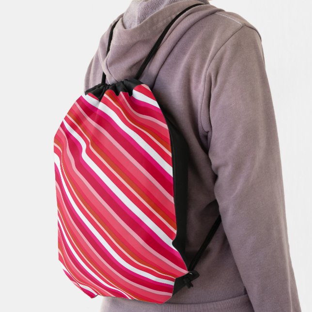 Layered candy stripes - red, pink and white  drawstring bag (Insitu)