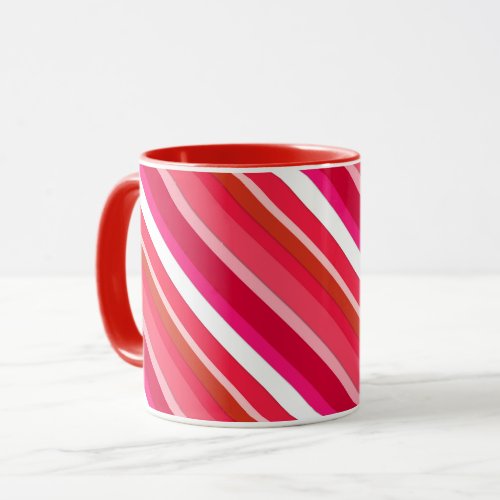 Layered candy stripes _ red pink and white mug