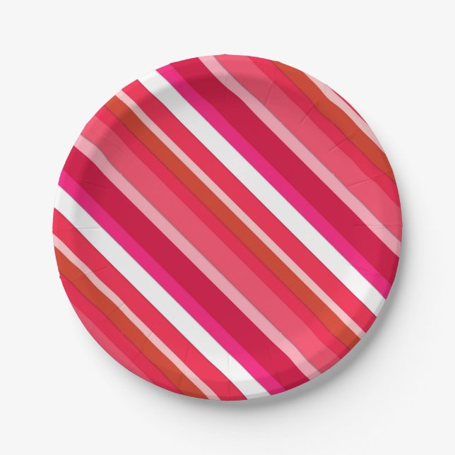 Layered candy stripes - red, pink and white paper plates (Front)