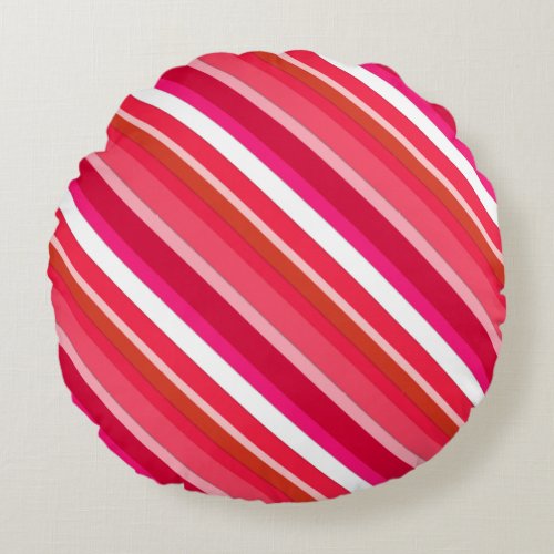 Layered candy stripes _ red pink and white round pillow