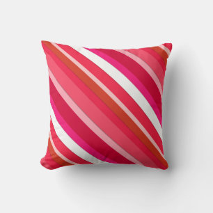 Layered candy stripes - red, pink and white throw pillow