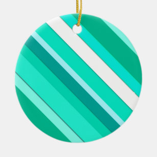 Layered candy stripes - turquoise and white ceramic ornament