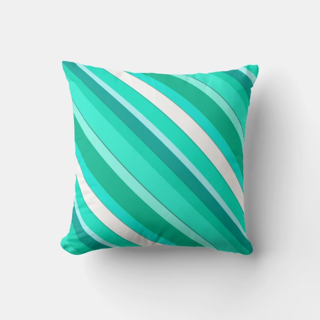 Layered candy stripes - turquoise and white throw pillow (Front)