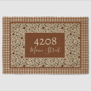 Layered Check Vintage Floral Coir Doormat Rug