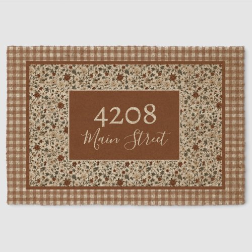 Layered Check Vintage Floral Coir Doormat Rug