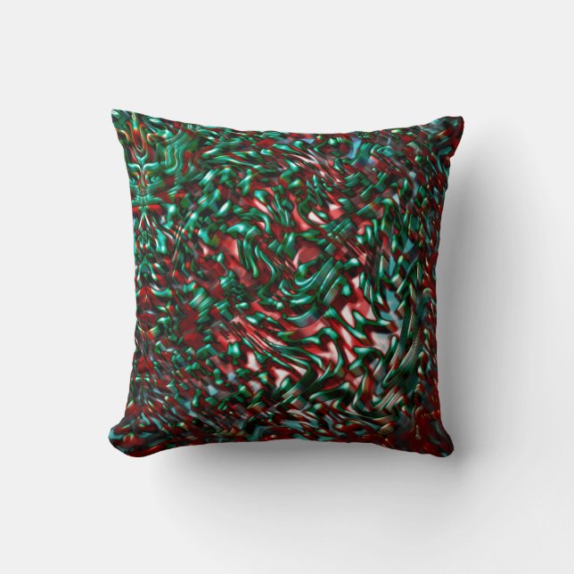 Layered curves, greenish teal blue and burgundy throw pillow (Front)