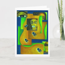 Layered Faces in Green and Blue by Hassan Wahba