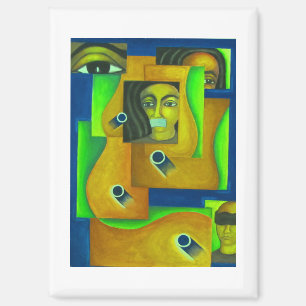 Layered Faces in Green and Blue by Hassan Wahba Magnet