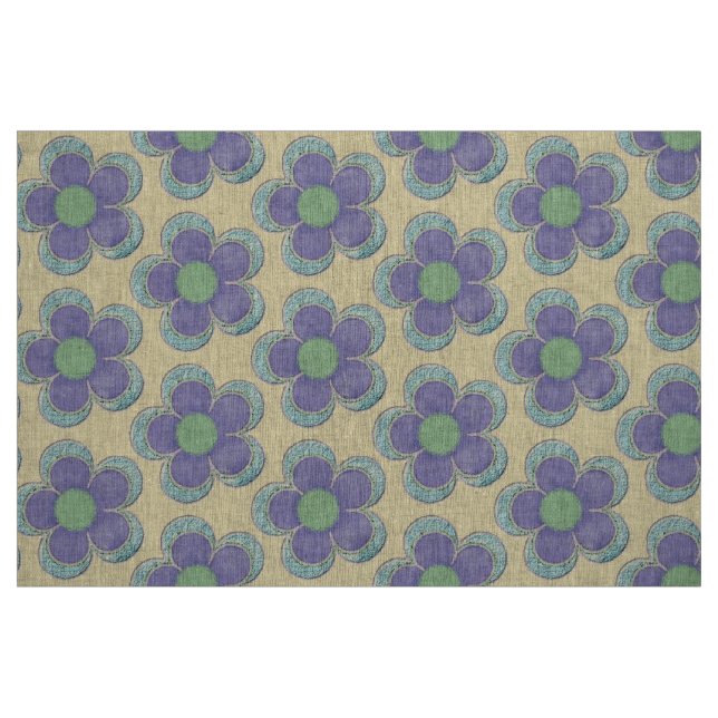 Layered Flowers (teal/purple/green) Fabric (Fat Quarter)