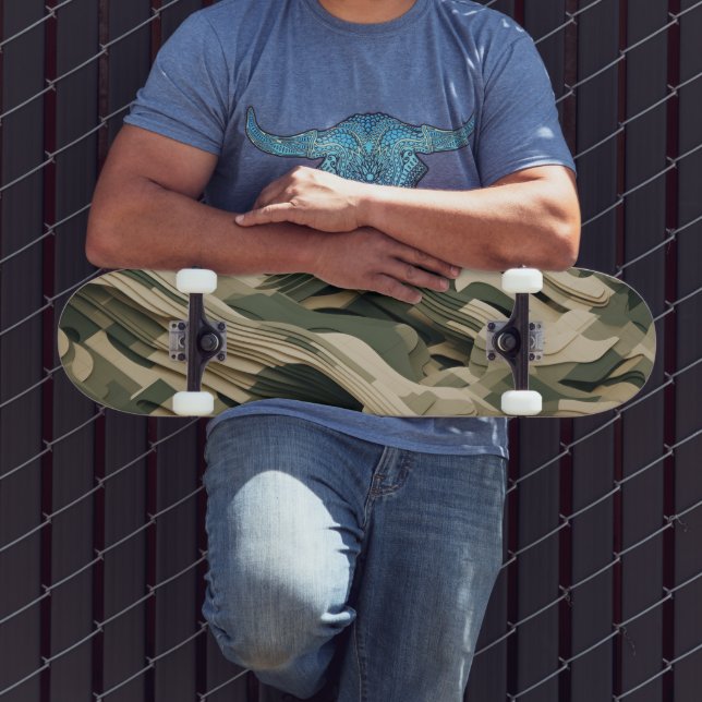 Layered forms in camouflage colors skateboard (Outdoor 3)