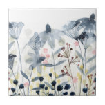 Layered Gardens - Watercolor Flowers Ceramic Tile<br><div class="desc">Layered Gardens II by Grace Popp. Features a garden of watercolor flowers in primarily greys and blues.</div>